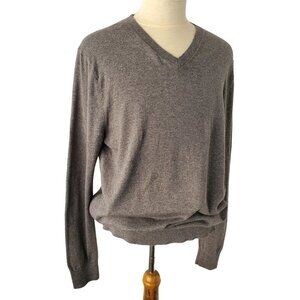 Banana Republic Luxe Sweater Gray V Neck Pullover Lightweight Tight Knit Mens Lg